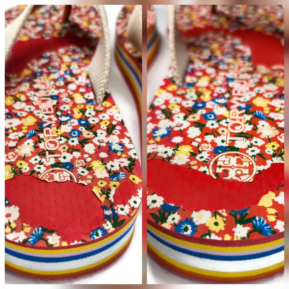Tory Burch x Shishedo 70's Flatform Sprinkle Flowers & Rainbow Thong Flip-Flops - Picture 13 of 14